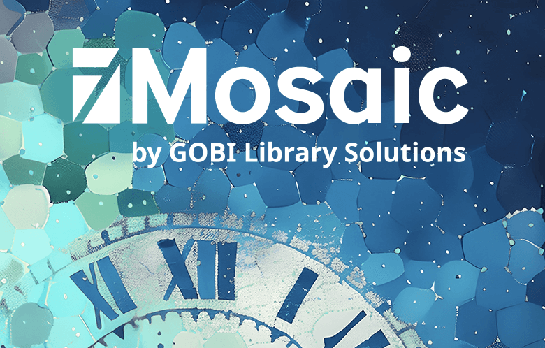 Mosaic logo on top of a mosaic pattern with a clock in the bottom left corner Mosaic logo on top of a mosaic pattern with a clock in the bottom left corner